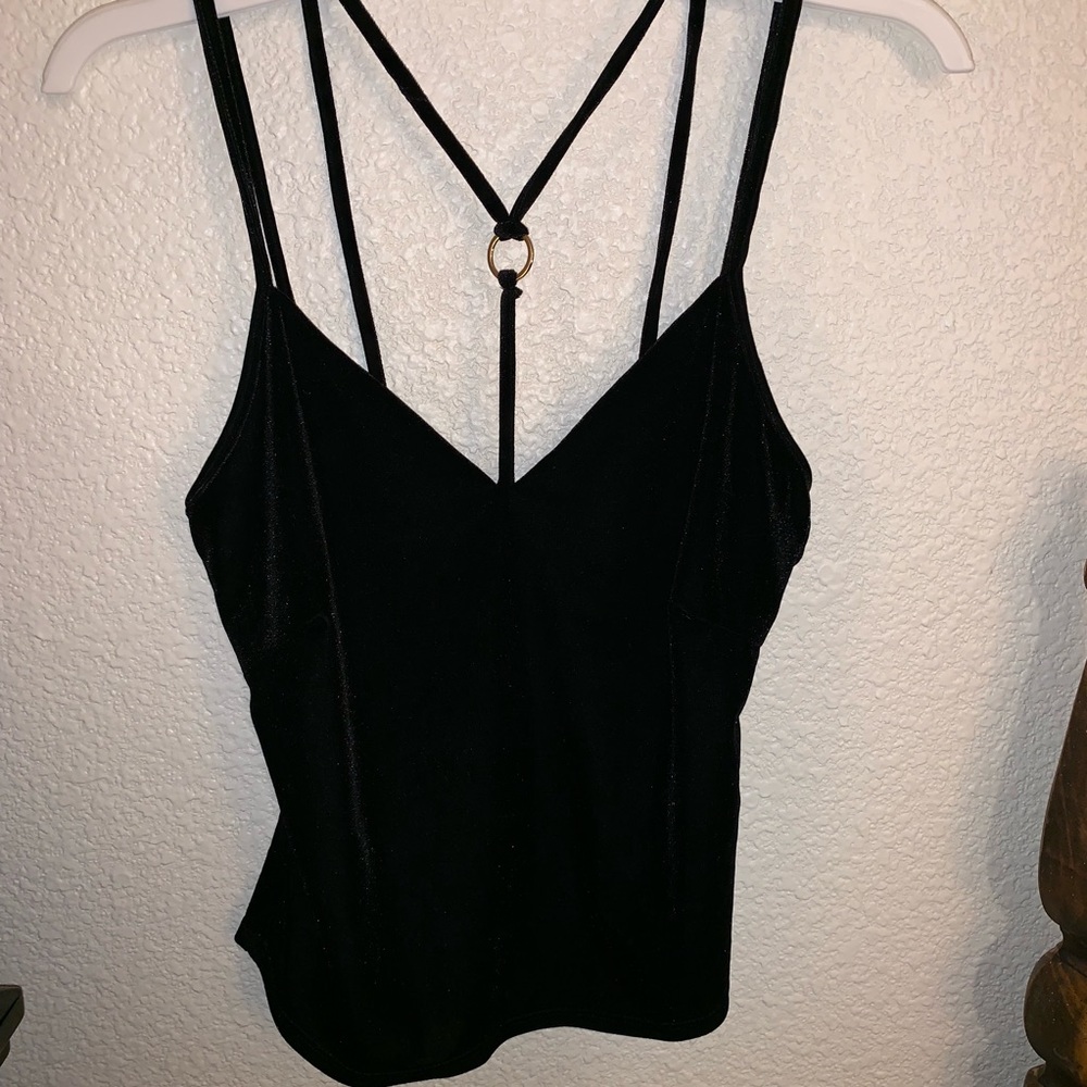 Black velvet top with multiple straps